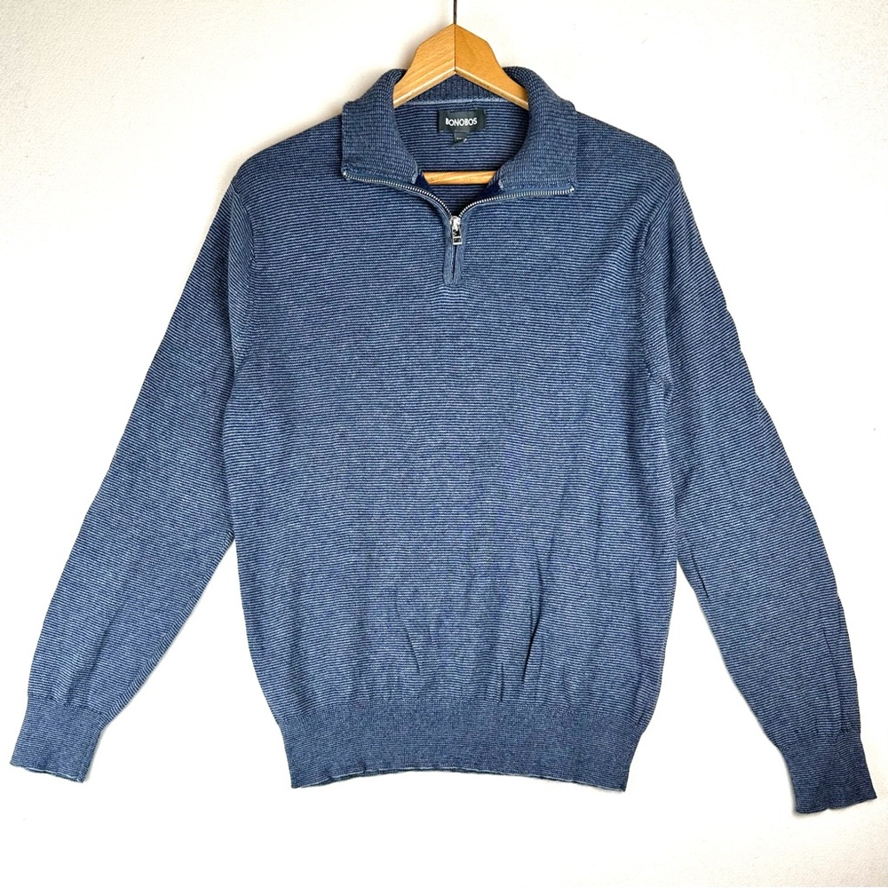 Bonobos Cotton/Cashmere Quarter Zip Sweater Marled Yarn Stripe Office